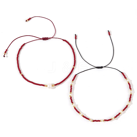 Fashionable Glass Seed Bead & Shell Braided Bead Bracelets Sets for Women OL5089-1