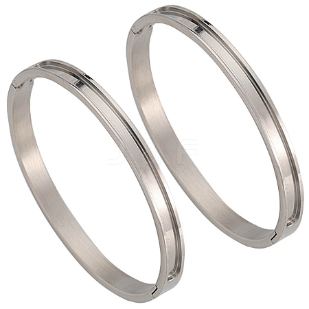 SUNNYCLUE 2Pcs Egg Shaped 201 Stainless Steel Grooved Hinged Bangles STAS-SC0008-01-1