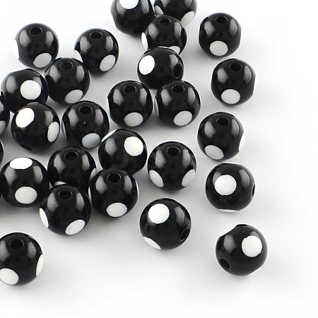 Dot Pattern Opaque Acrylic Beads X-SACR-R883-12mm-01-1
