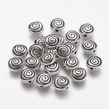 Tibetan Style Alloy Flat Round Carved Vortex Beads LS-TIBEB-5437-AS-FF-1