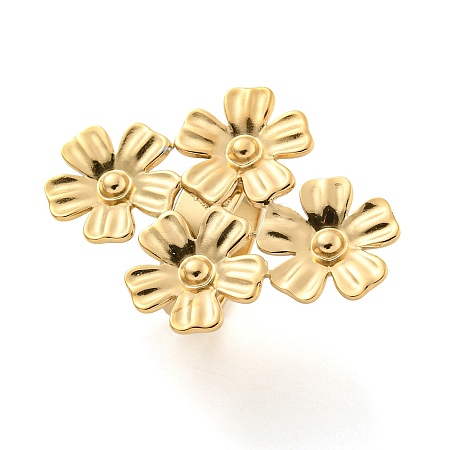 304 Stainless Steel Flower Adjustable Rings for Women RJEW-F158-04G-01-1