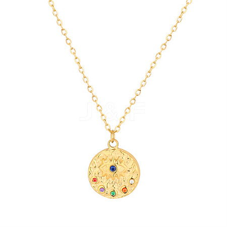 Colorful Cubic Zirconia Eye Pendant Necklace with Stainless Steel Cable Chains HT9511-2-1