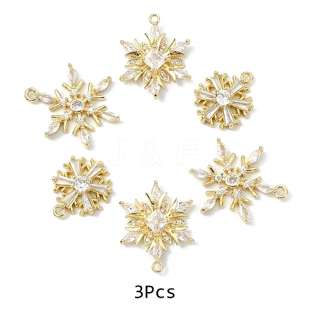 3Pcs 3 Styles Brass Pave Clear Cubic Zirconia Pendants KK-YW0003-79G-1