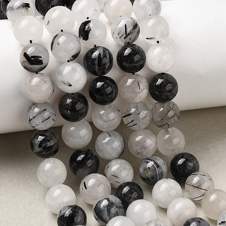 Natural Black Rutilated Quartz Beads Strands G-D295-8mm-1
