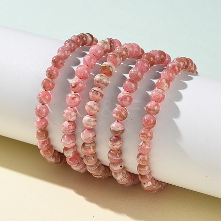 Natural Argentina Rhodochrosite Beaded Stretch Bracelets BJEW-L700-01A-1