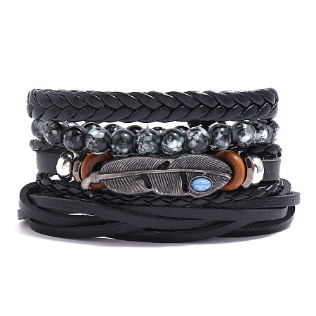 4Pcs Weave Imitation Leather Multi-strand Bracelets for Men WGB022D-20-1