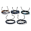 5Pcs 5 Style Adjustable Braided Imitation Leather Cord Bracelet Sets with Waxed Cord for Men BJEW-F458-01-2