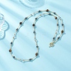 Round Synthetic Non-Magnetic Hematite & Quartz Crystal & Natural Tiger Eye and Glass Twisted Bugle Beaded Necklaces NJEW-JN05726-2