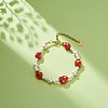 3D Lampwork Strawberry & Shell Pearl Beaded Bracelet for Women BJEW-TA00174-2