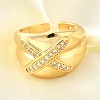Brass Micro Pave Cubic Zirconia Adjustable Open Cuff Rings for Women RJEW-K292-11G-1