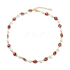 Brass Enamel Red Strawberry Link Chain Necklaces for Women NJEW-JN06121-3