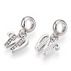 Platinum Rack Plating Alloy Rhinestone European Dangle Charms PALLOY-T048-36P-W-2