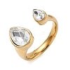 304 Stainless Steel Pave Clear Cubic Zirconia Cuff Open Rings for Women RJEW-F207-03A-G-2