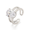 Oval Brass Micro Pave Clear Cubic Zirconia Open Cuff Rings RJEW-G309-37P-1