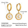 304 Stainless Steel Flat Round with Moon Pendant Hoop Earrings for Women FB1045-1-2