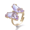 Adjustable Brass Glass Finger Rings RJEW-P148-A01-07-1
