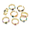 Brass Micro Pave Clear Cubic Zirconia Enamel Cuff Rings for Women RJEW-L113-023G-4