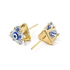 Triangle Glass with Enamel Evil Eye Stud Earrings EJEW-P210-01G-09-2