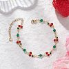 Brass Enamel Cherry Link Chain Bracelets BJEW-JB13011-1