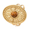 Oval with Sun Natural Tiger Eye Finger Rings RJEW-Q822-40G-01-1