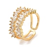 Brass with Cubic Zirconia Open Cuff Rings RJEW-B053-04-1