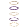 5Pcs 5 Style Natural Gemstone & Brass Beaded Stretch Bracelets Set BJEW-JB08870-5