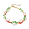 Christmas Glass & Baking Paint Pearlized Glass Pearl Round Beaded Bracelets for Women BJEW-JB12441-02-2