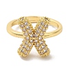 Rack Plating Letter Brass Micro Pave Clear Cubic Zirconia Adjustable Rings for Women KK-S391-03G-X-1