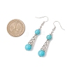 Brass Synthetic Turquoise Dangle Earrings EJEW-JE06535-02-4