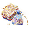 55Pcs 11 Colors Rose Printed Organza Drawstring Bags OP-TA0001-15C-2