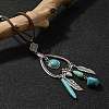 Bohemian Style Alloy Feather & Synthetic Turquoise Heart Long Pendant Necklaces for Women NJEW-G158-01A-3