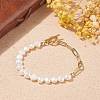 Natural Pearl Beaded Bracelet with Brass Paperclip Chains for Women BJEW-JB07920-01-2