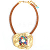 Irregular Flat Round Alloy & Synthetic Turquoise Chips Pendant Necklaces & Round Bead Dangle Earrings Sets FS-WGD0E4F-01-5