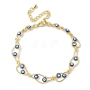 Brass Enamel Flat Round Evil Eye Link Chain Bracelets for Women BJEW-G764-01G-05-4