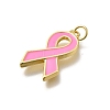 October Breast Cancer Pink Awareness Ribbon Brass Enamel Pendants KK-S517-04F-G-2