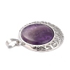 Natural Amethyst Pendants with Hollow Platinum Brass Findings G-P448-A18-P-3