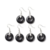 Natural Obsidian Donut Dangle Earrings EJEW-G300-01P-06-1