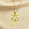 Woven Net/Web with Feather 304 Stainless Steel Pendant Necklaces for Women NJEW-G087-01G-1