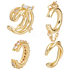 4Pcs Triple C-Shaped Alloy Micro Pave Clear Cubic Zirconia Cuff Earrings EJEW-WR0001-011-1
