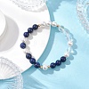 Natural Lapis Lazuli & Synthetic Moonstone & Shell Pearl Round Beaded Stretch Bracelets for Women BJEW-JB12548-1