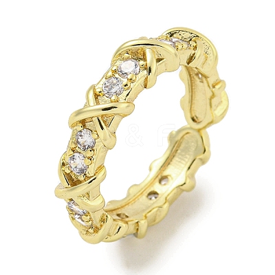 Cross Brass Micro Pave Cubic Zirconia Open Cuff Ring for Women RJEW-E296-12G-1