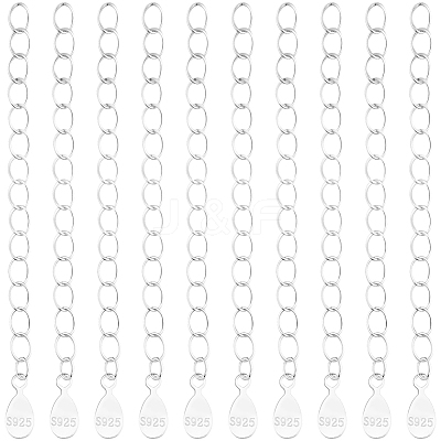 10Pcs 925 Sterling Silver End with Extender Chains and Teardrop Charms STER-BBC0008-98-1