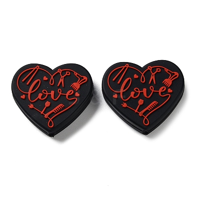 Food Grade Heart with Word Love Silicone Focal Beads SIL-NH0001-01B-1