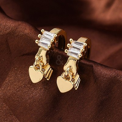 Rack Plating Brass Micro Pave Clear Cubic Zirconia Cuff Earrings for Women EJEW-C125-24D-G-1