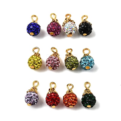 24Pcs 12 Colors Polymer Clay Rhinestone Beaded Pendants PALLOY-PH01793-1