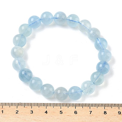 Natural Aquamarine Round Bead Stretch Bracelets for Men Women BJEW-U034-01A-03-1