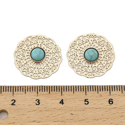 Brass Synthetic Turquoise Cabochons KK-Z088-06G-1