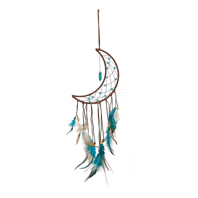 Handmade Leather Woven Net/Web with Feather Wall Hanging Decoration LS-HJEW-G015-08A-1