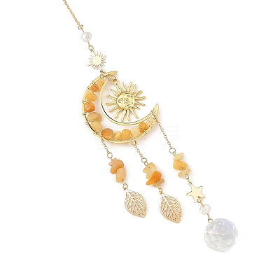 Brass Moon Sun & Natural Topaz Jade Chip Suncatcher HJEW-TA00498-1
