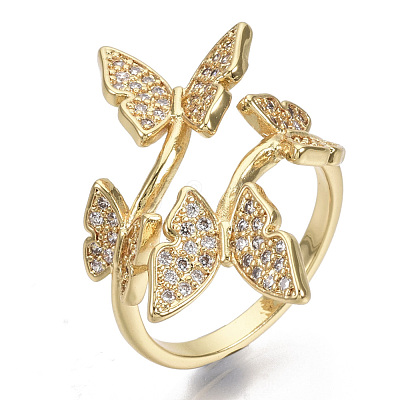 Brass Micro Pave Cubic Zirconia Cuff Rings RJEW-S044-074-NF-1